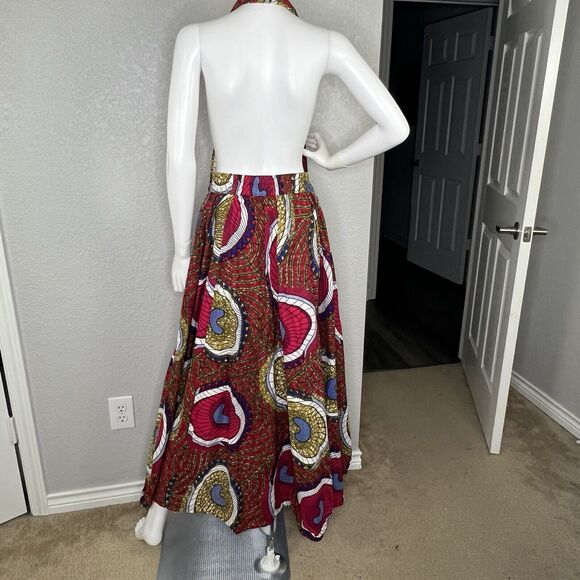 Women's Size L Full Maxi Cotton African Skirt Matching Scarf Deep Pockets - Picture 4 of 7
